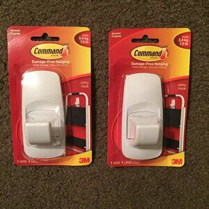 Command Jumbo Utility Hook Reusable Damage Free Adhesive 3M 17004 White, 2 Pack
